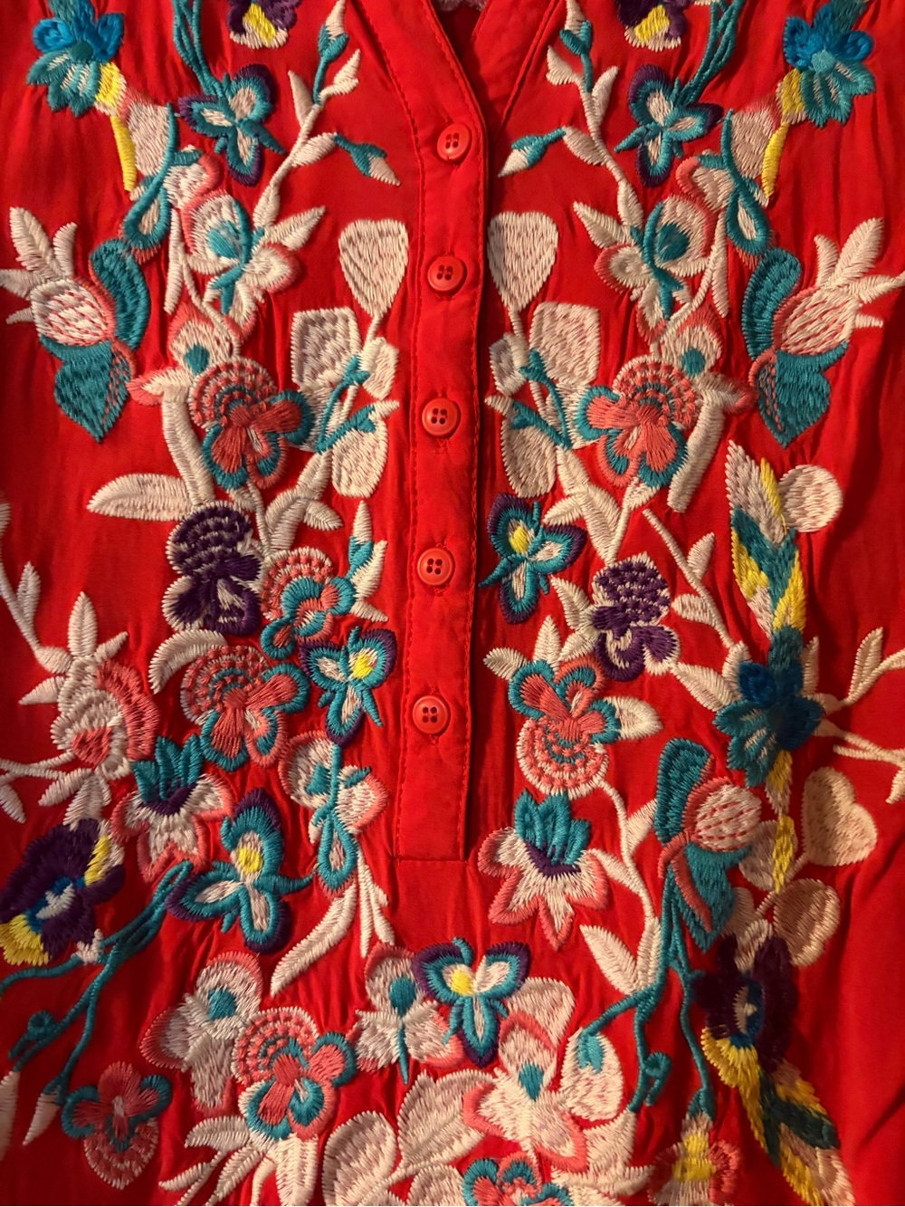 Solitaire Navy and pink Floral Embroidered V-Neck Tunics - Picture 3 of 3